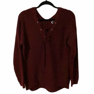 Another Story Burgundy Tie Up Knit Sweater Medium